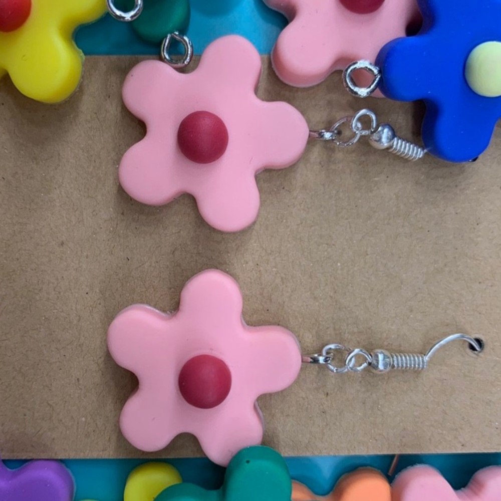 Pink flower dangle earrings